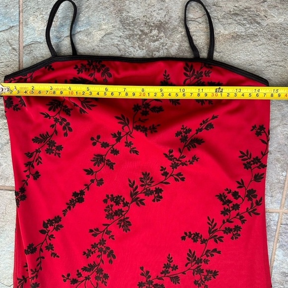 Y2K Vintage Floral Slip Dress Medium Punk Witchy Black Red Mesh Whimsigoth Maxi - Picture 6 of 7